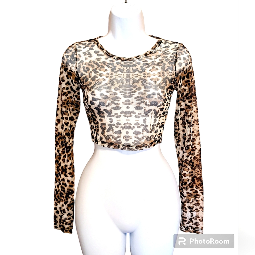 Leopard print mesh crop top